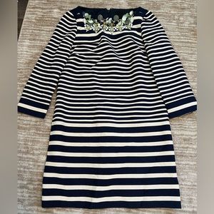 J. Crew Collection Navy and White Striped Dress